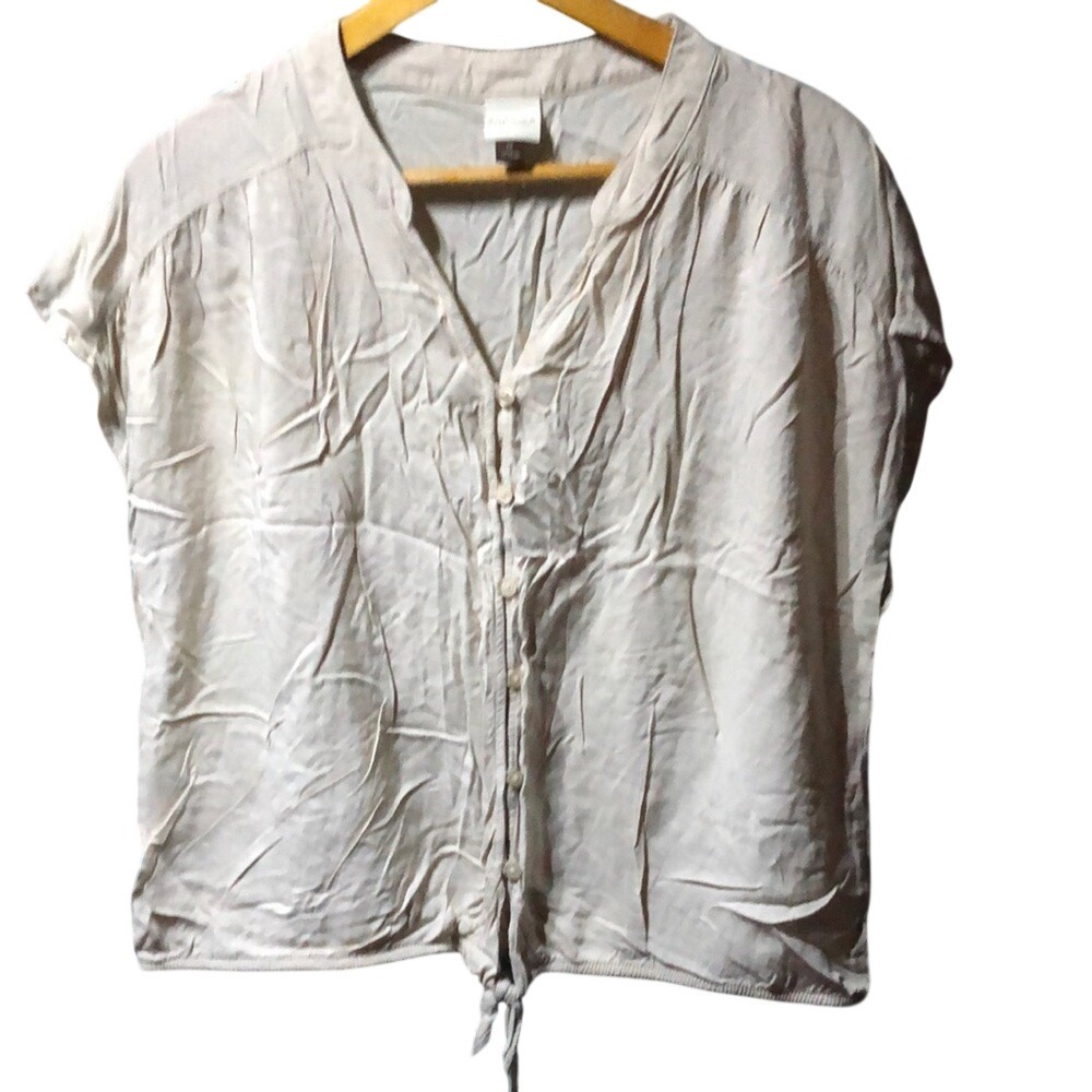 Sonoma Tan Cap Sleeve Blouse with Tie Front